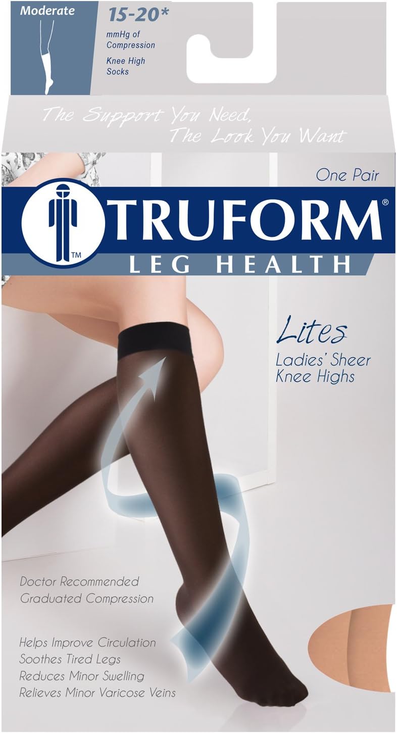 Sheer Compression Stockings, 15-20 mmHg, Women's Knee High Length, 20 Denier, Nude, Medium