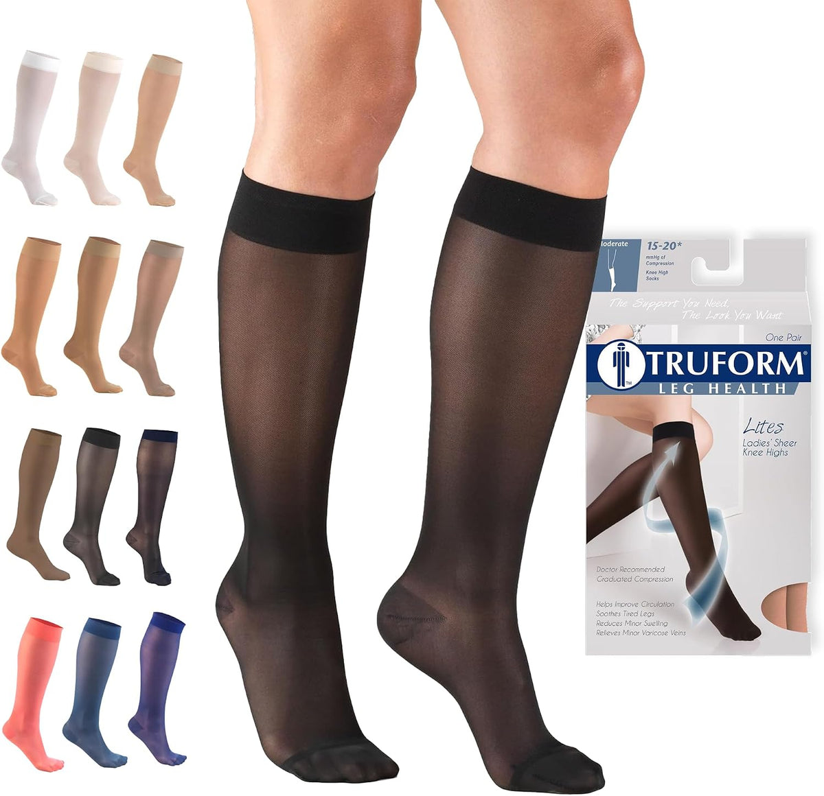 Sheer Compression Stockings, 15-20 mmHg, Women's Knee High Length, 20 Denier, Nude, Medium