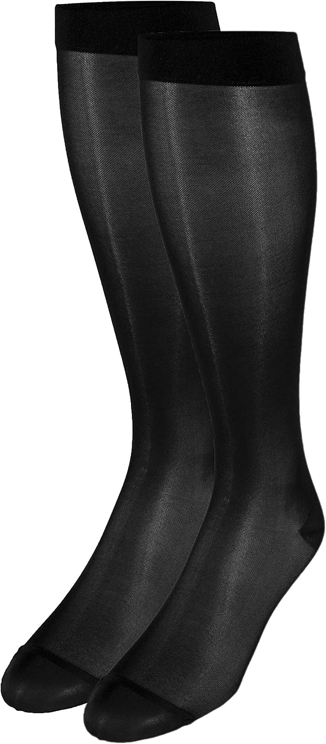 Sheer Compression Stockings, 15-20 mmHg, Women's Knee High Length, 20 Denier, Nude, Medium