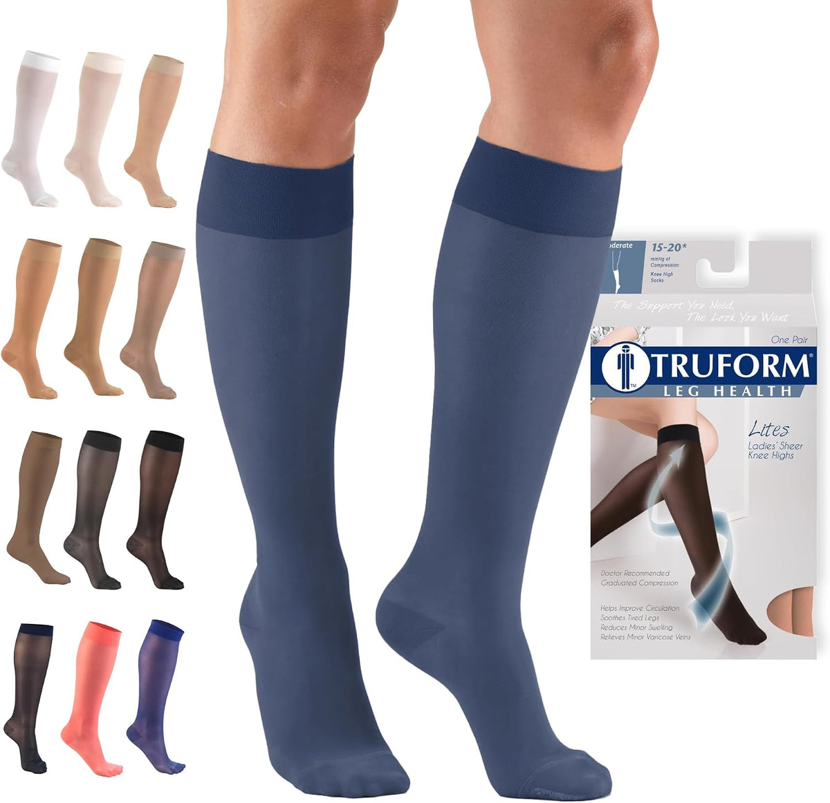 Sheer Compression Stockings, 15-20 mmHg, Women's Knee High Length, 20 Denier, Nude, Medium