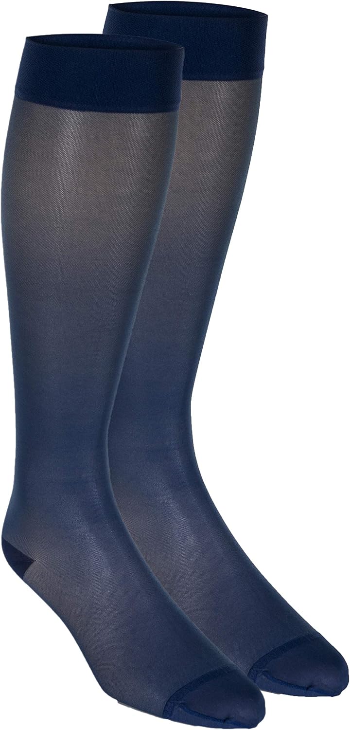 Sheer Compression Stockings, 15-20 mmHg, Women's Knee High Length, 20 Denier, Nude, Medium