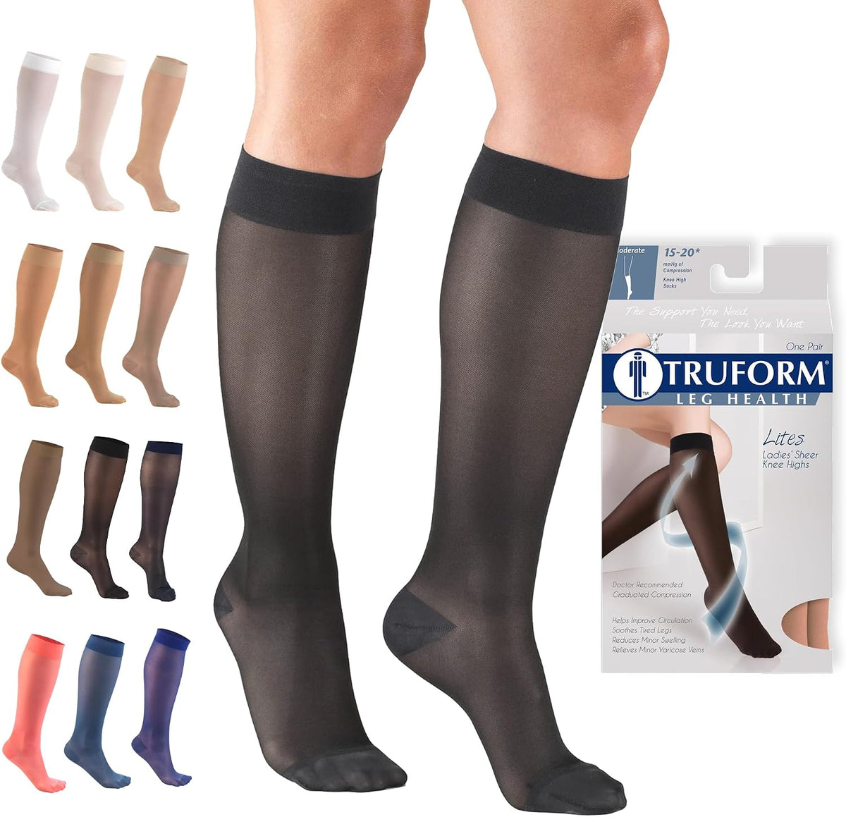 Sheer Compression Stockings, 15-20 mmHg, Women's Knee High Length, 20 Denier, Nude, Medium