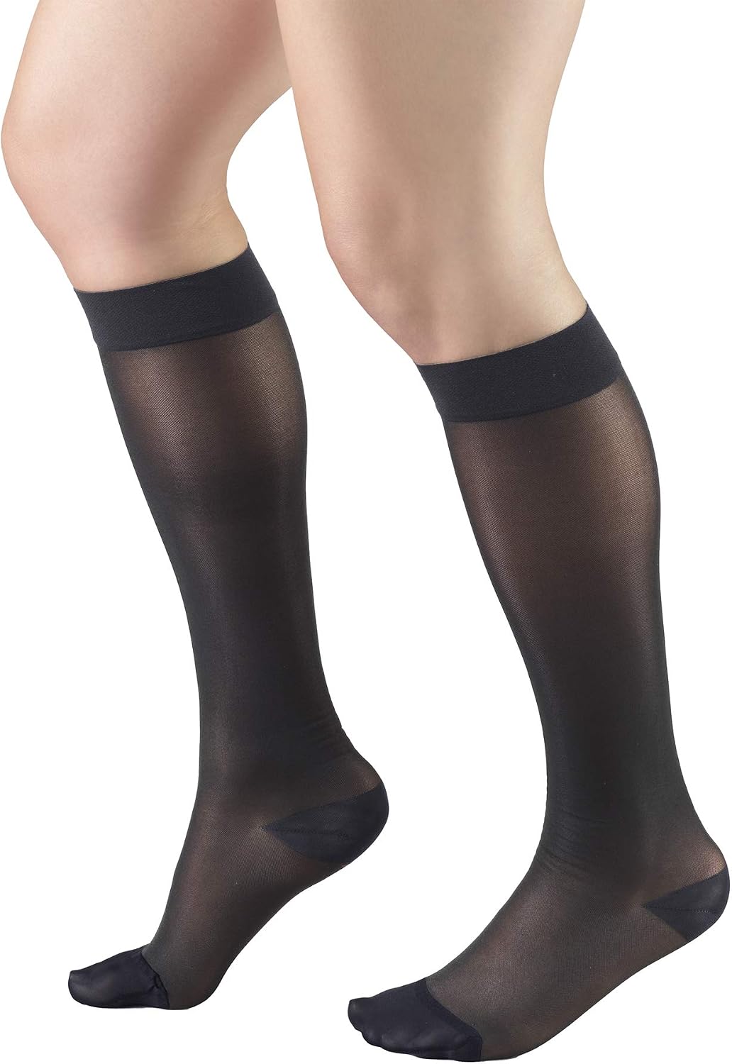 Sheer Compression Stockings, 15-20 mmHg, Women's Knee High Length, 20 Denier, Nude, Medium