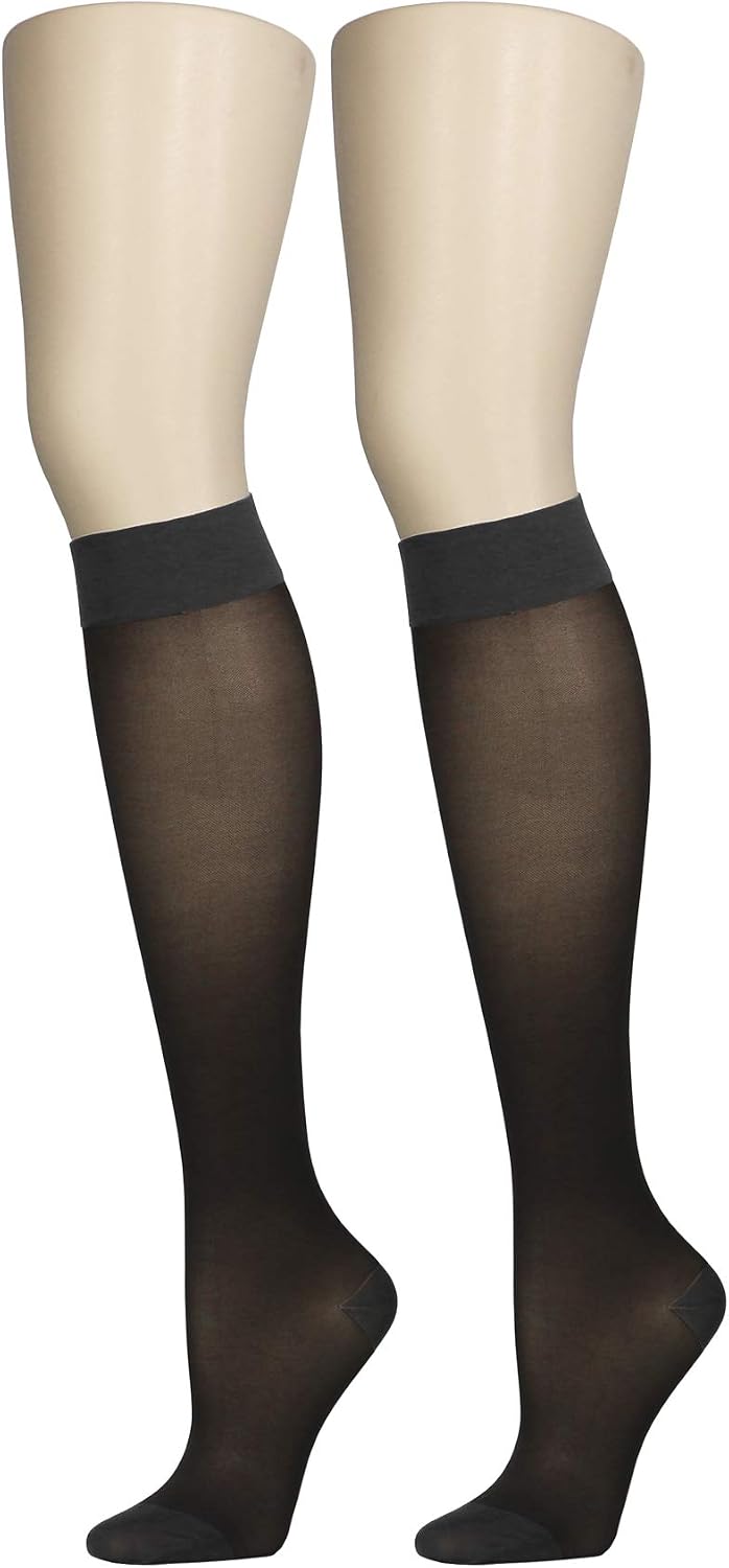 Sheer Compression Stockings, 15-20 mmHg, Women's Knee High Length, 20 Denier, Nude, Medium