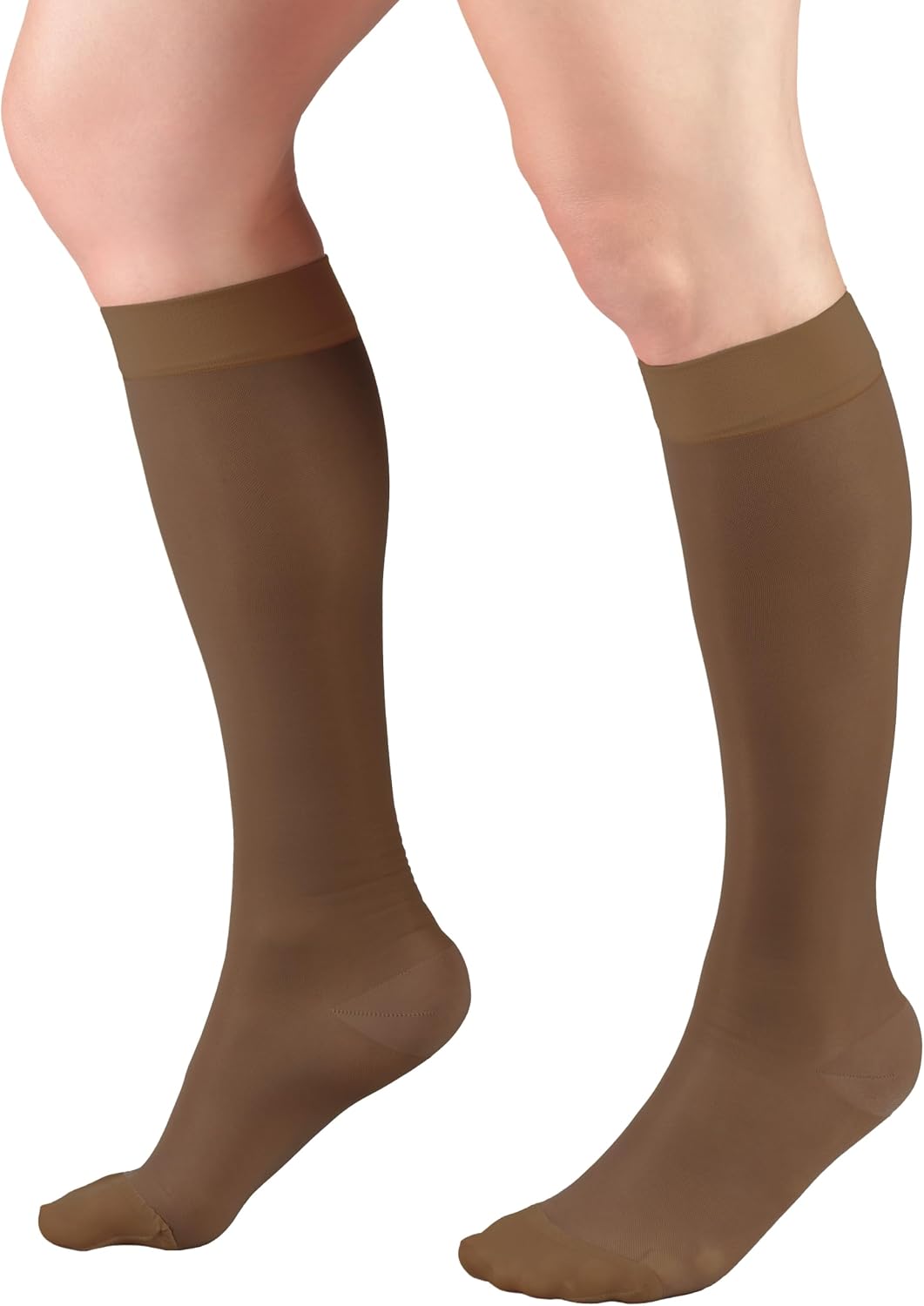 Sheer Compression Stockings, 15-20 mmHg, Women's Knee High Length, 20 Denier, Nude, Medium