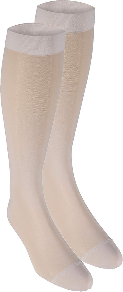 Sheer Compression Stockings, 15-20 mmHg, Women's Knee High Length, 20 Denier, Nude, Medium