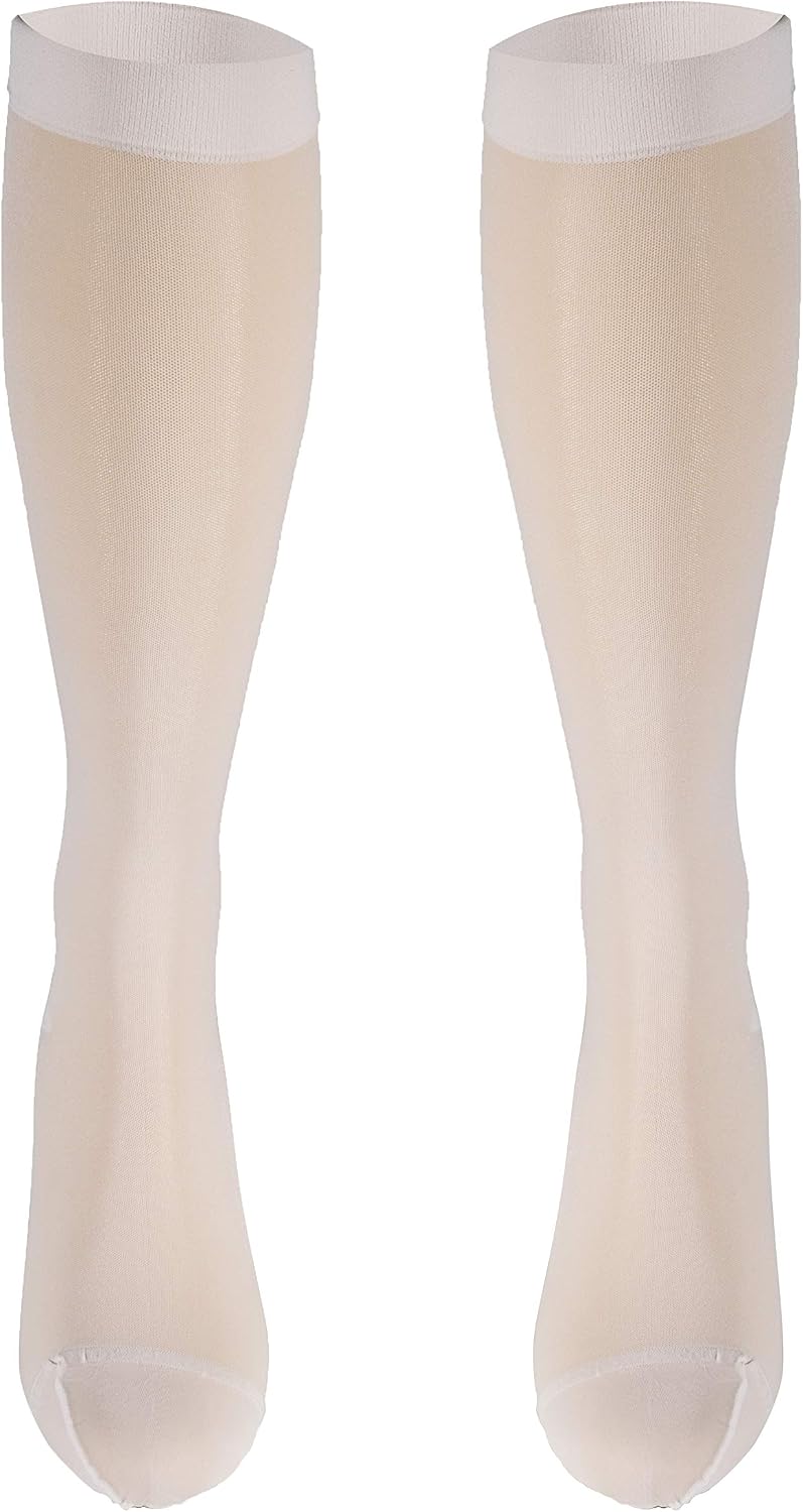 Sheer Compression Stockings, 15-20 mmHg, Women's Knee High Length, 20 Denier, Nude, Medium