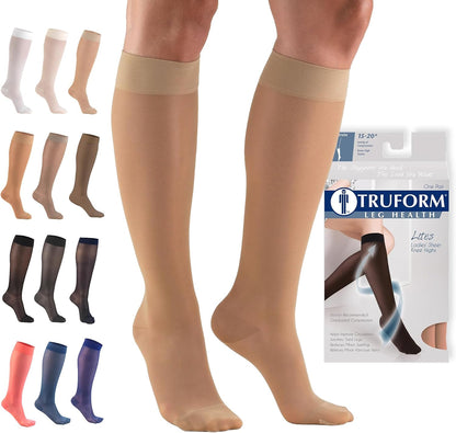 Sheer Compression Stockings, 15-20 mmHg, Women's Knee High Length, 20 Denier, Nude, Medium
