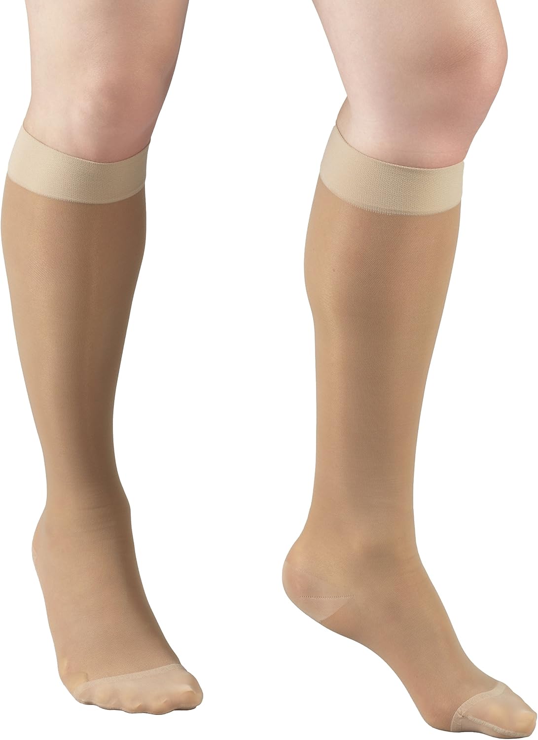 Sheer Compression Stockings, 15-20 mmHg, Women's Knee High Length, 20 Denier, Nude, Medium