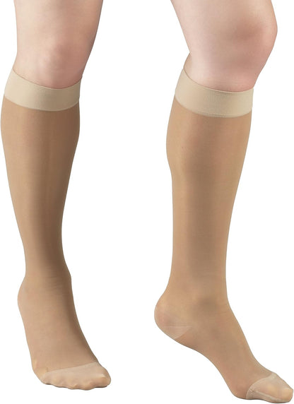 Sheer Compression Stockings, 15-20 mmHg, Women's Knee High Length, 20 Denier, Nude, Medium