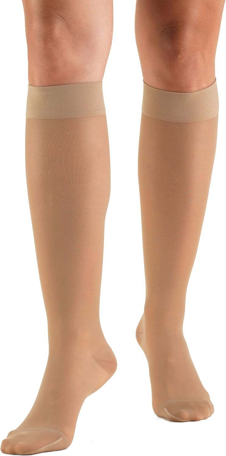 Sheer Compression Stockings, 15-20 mmHg, Women's Knee High Length, 20 Denier, Nude, Medium