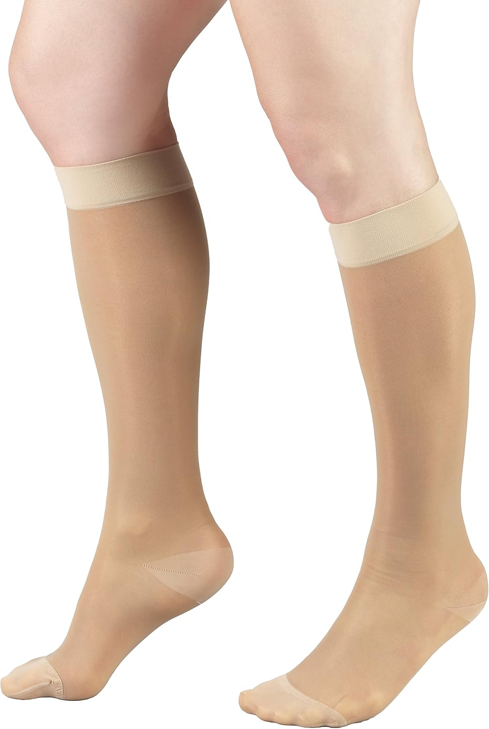 Sheer Compression Stockings, 15-20 mmHg, Women's Knee High Length, 20 Denier, Nude, Medium