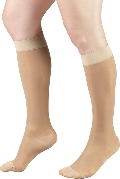 Sheer Compression Stockings, 15-20 mmHg, Women's Knee High Length, 20 Denier, Nude, Medium