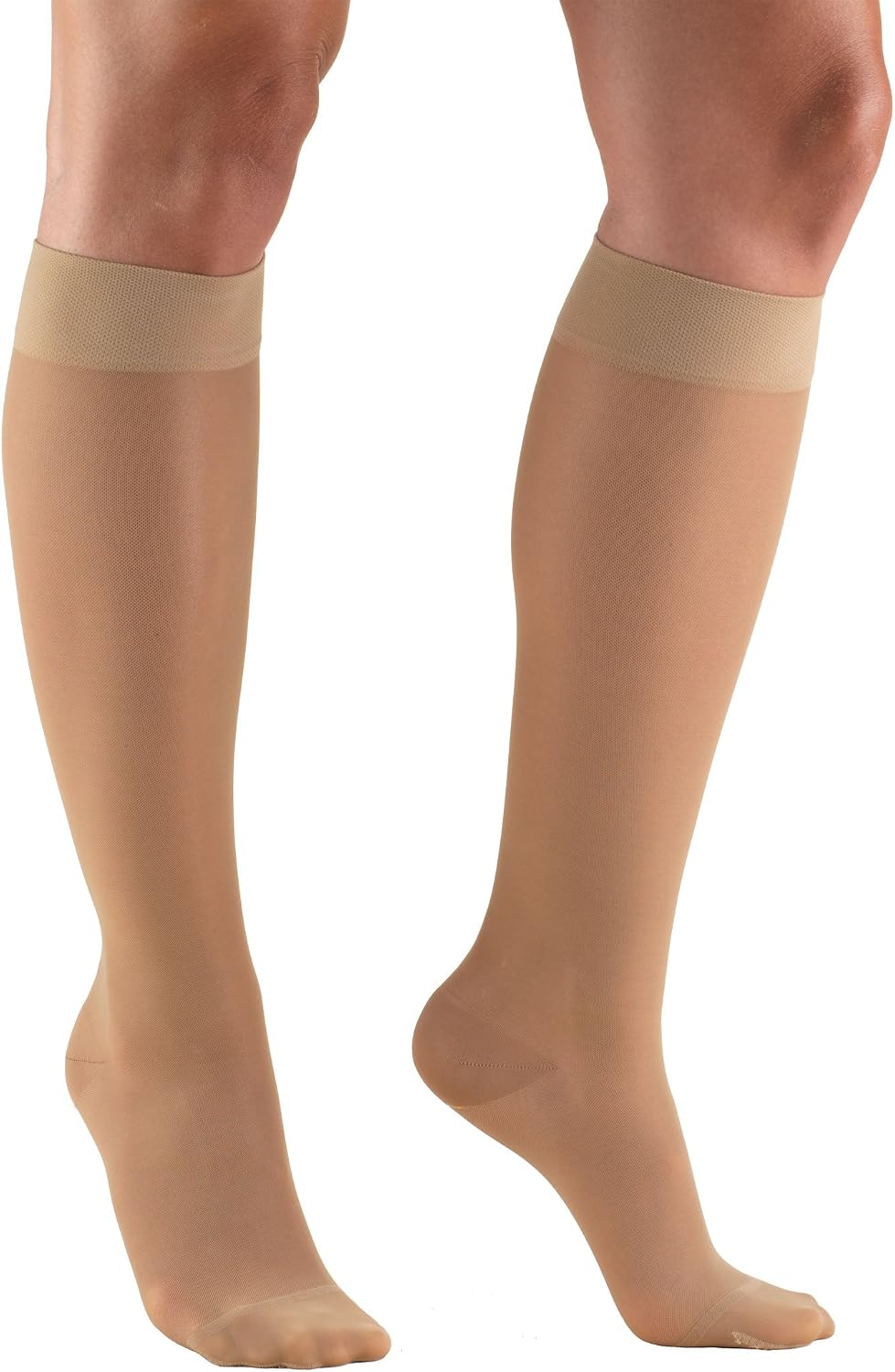 Sheer Compression Stockings, 15-20 mmHg, Women's Knee High Length, 20 Denier, Nude, Medium