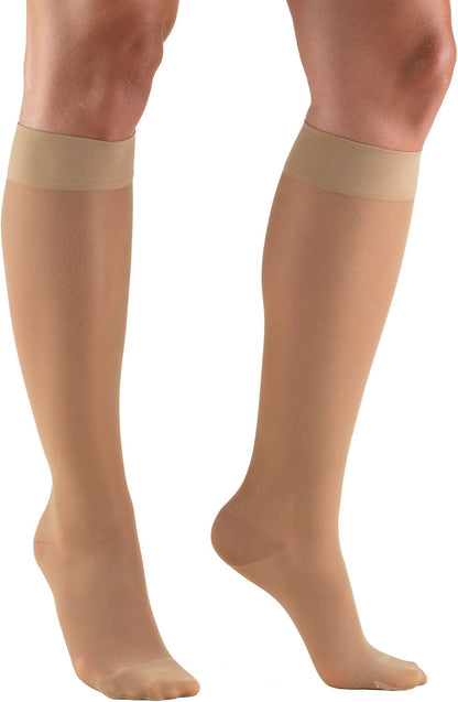 Sheer Compression Stockings, 15-20 mmHg, Women's Knee High Length, 20 Denier, Nude, Medium