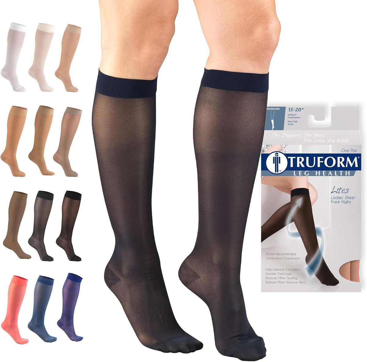 Sheer Compression Stockings, 15-20 mmHg, Women's Knee High Length, 20 Denier, Nude, Medium