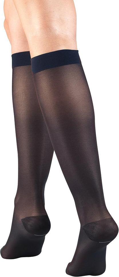Sheer Compression Stockings, 15-20 mmHg, Women's Knee High Length, 20 Denier, Nude, Medium