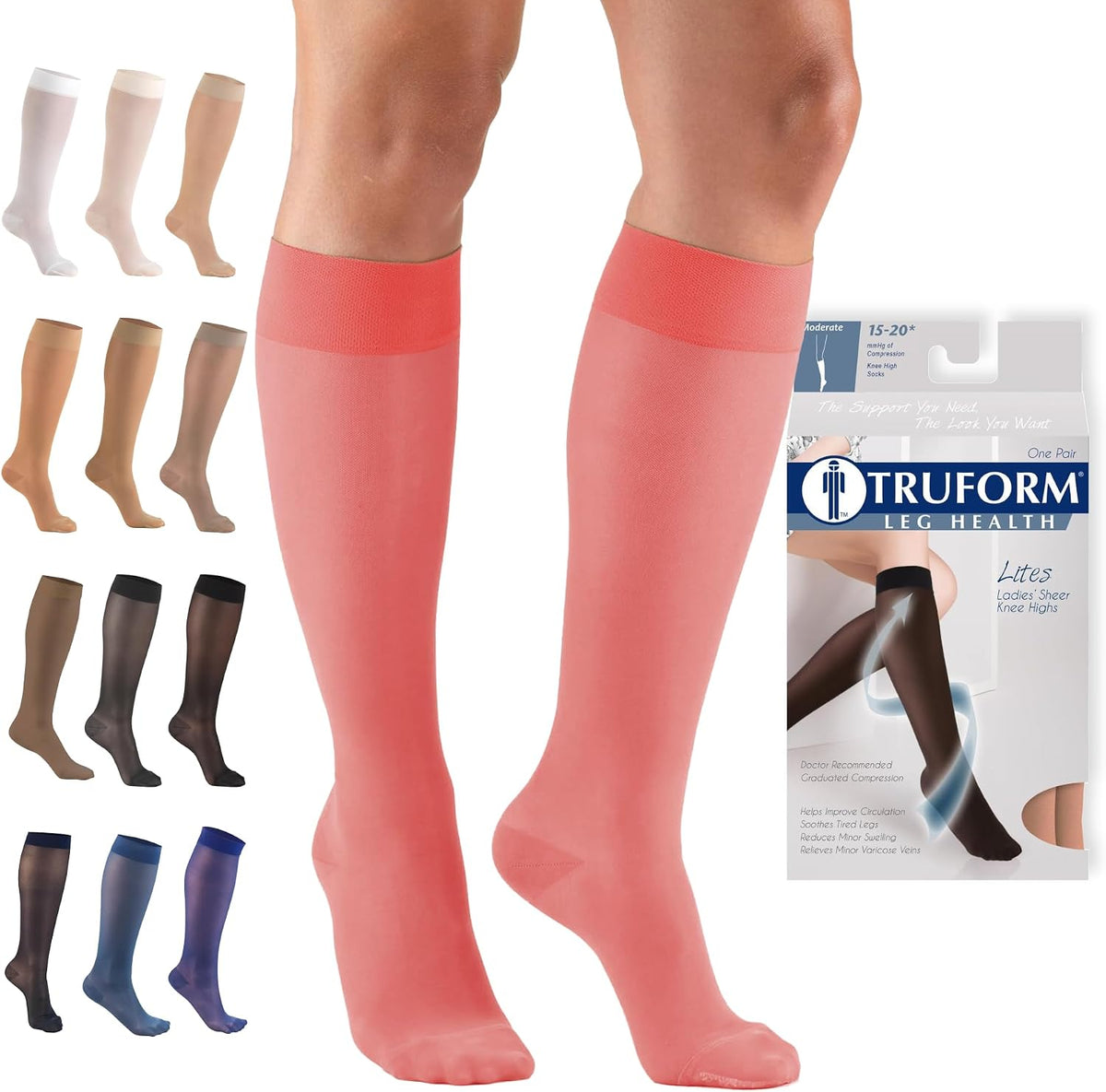 Sheer Compression Stockings, 15-20 mmHg, Women's Knee High Length, 20 Denier, Nude, Medium