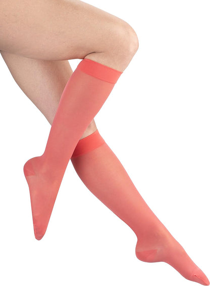 Sheer Compression Stockings, 15-20 mmHg, Women's Knee High Length, 20 Denier, Nude, Medium