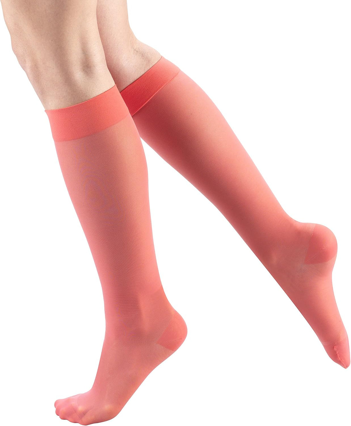 Sheer Compression Stockings, 15-20 mmHg, Women's Knee High Length, 20 Denier, Nude, Medium