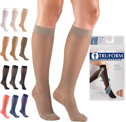 Sheer Compression Stockings, 15-20 mmHg, Women's Knee High Length, 20 Denier, Nude, Medium