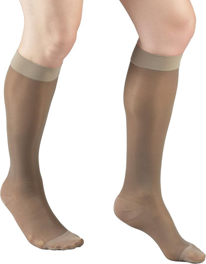 Sheer Compression Stockings, 15-20 mmHg, Women's Knee High Length, 20 Denier, Nude, Medium