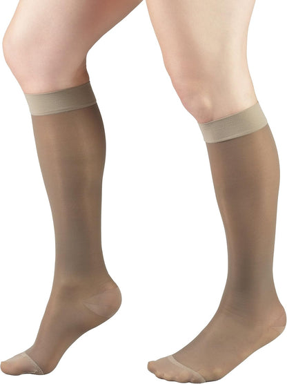 Sheer Compression Stockings, 15-20 mmHg, Women's Knee High Length, 20 Denier, Nude, Medium