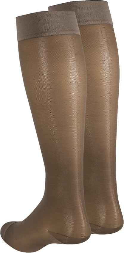 Sheer Compression Stockings, 15-20 mmHg, Women's Knee High Length, 20 Denier, Nude, Medium
