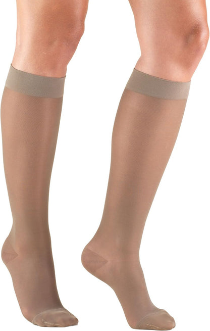 Sheer Compression Stockings, 15-20 mmHg, Women's Knee High Length, 20 Denier, Nude, Medium