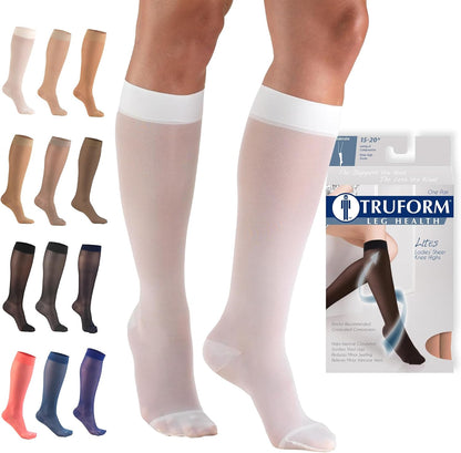 Sheer Compression Stockings, 15-20 mmHg, Women's Knee High Length, 20 Denier, Nude, Medium