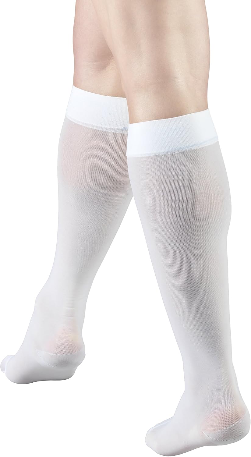 Sheer Compression Stockings, 15-20 mmHg, Women's Knee High Length, 20 Denier, Nude, Medium