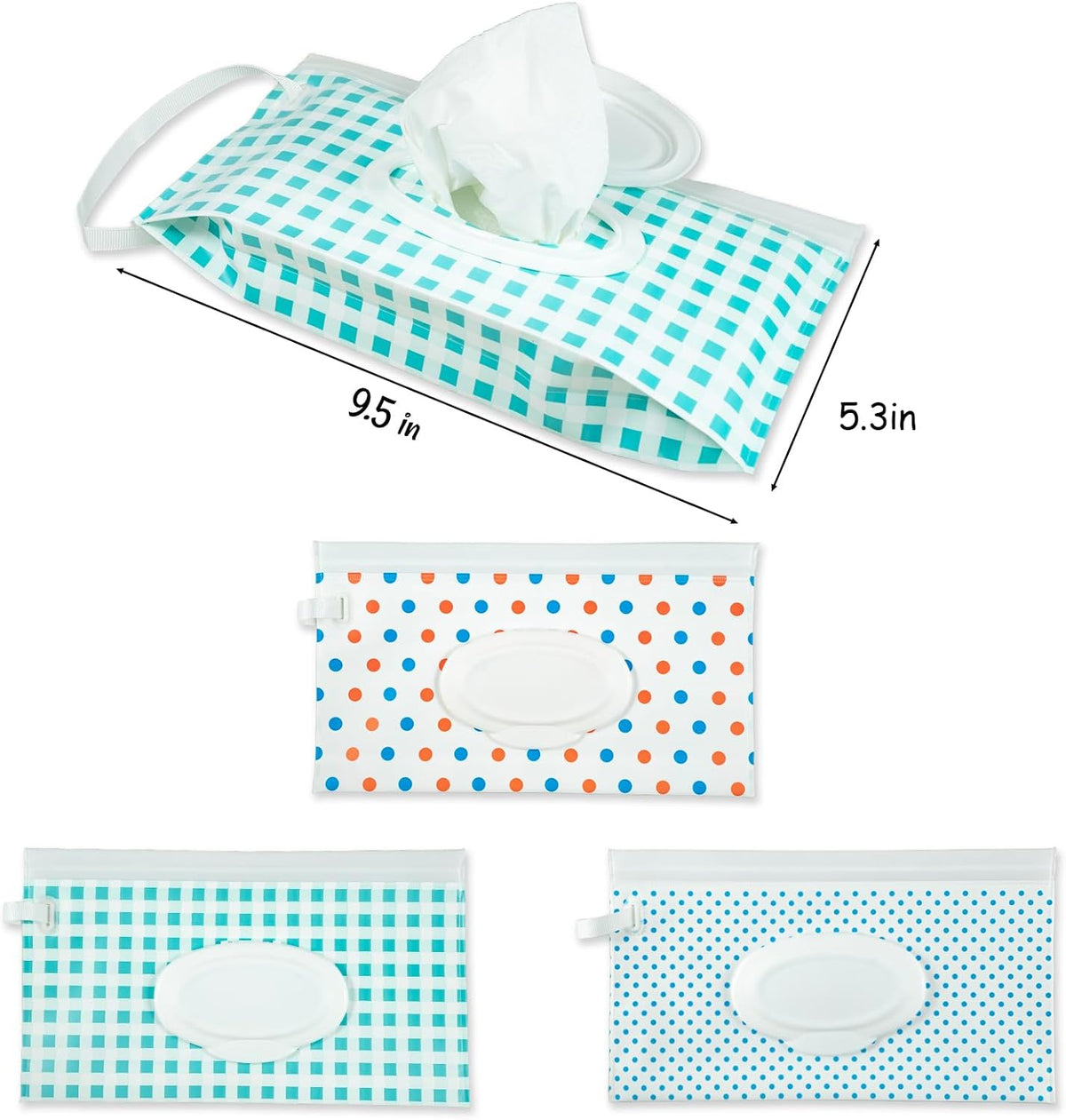 3 Pack On-The-Go Wipes Dispenser,Baby Wipes Holder for Fresh Wipes,Portable Baby Wipes Case Reusable Travel Wet Wipe Pouch,Adult Wipes Container Keeps Wipes Clean Easy Pull Wipes Pouch Case (I)