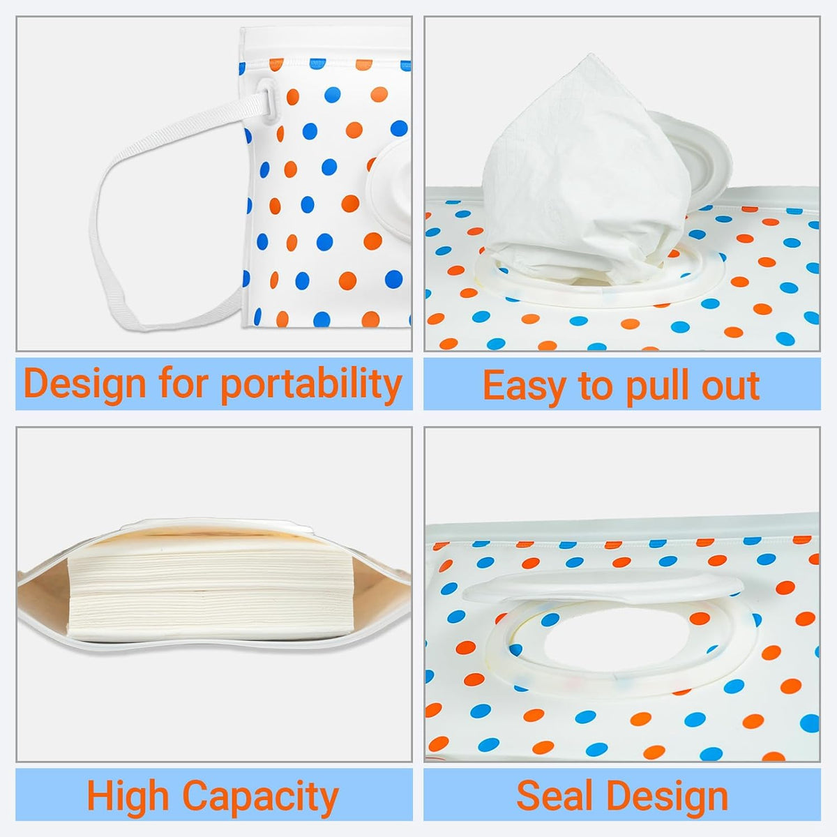3 Pack On-The-Go Wipes Dispenser,Baby Wipes Holder for Fresh Wipes,Portable Baby Wipes Case Reusable Travel Wet Wipe Pouch,Adult Wipes Container Keeps Wipes Clean Easy Pull Wipes Pouch Case (I)