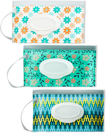 3 Pack On-The-Go Wipes Dispenser,Baby Wipes Holder for Fresh Wipes,Portable Baby Wipes Case Reusable Travel Wet Wipe Pouch,Adult Wipes Container Keeps Wipes Clean Easy Pull Wipes Pouch Case (I)