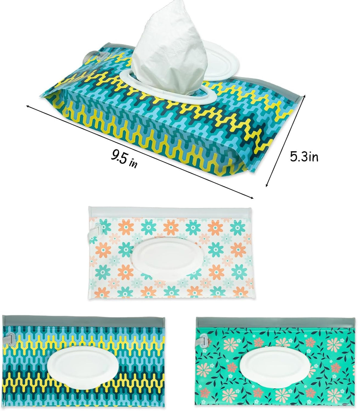 3 Pack On-The-Go Wipes Dispenser,Baby Wipes Holder for Fresh Wipes,Portable Baby Wipes Case Reusable Travel Wet Wipe Pouch,Adult Wipes Container Keeps Wipes Clean Easy Pull Wipes Pouch Case (I)