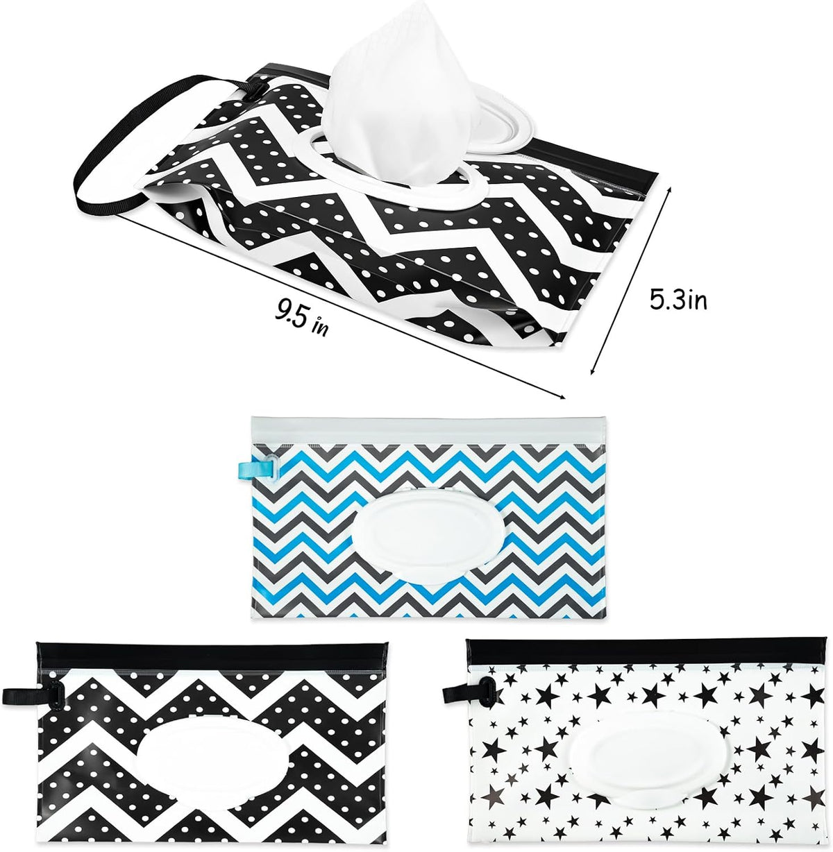 3 Pack On-The-Go Wipes Dispenser,Baby Wipes Holder for Fresh Wipes,Portable Baby Wipes Case Reusable Travel Wet Wipe Pouch,Adult Wipes Container Keeps Wipes Clean Easy Pull Wipes Pouch Case (I)