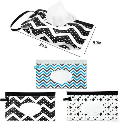 3 Pack On-The-Go Wipes Dispenser,Baby Wipes Holder for Fresh Wipes,Portable Baby Wipes Case Reusable Travel Wet Wipe Pouch,Adult Wipes Container Keeps Wipes Clean Easy Pull Wipes Pouch Case (I)