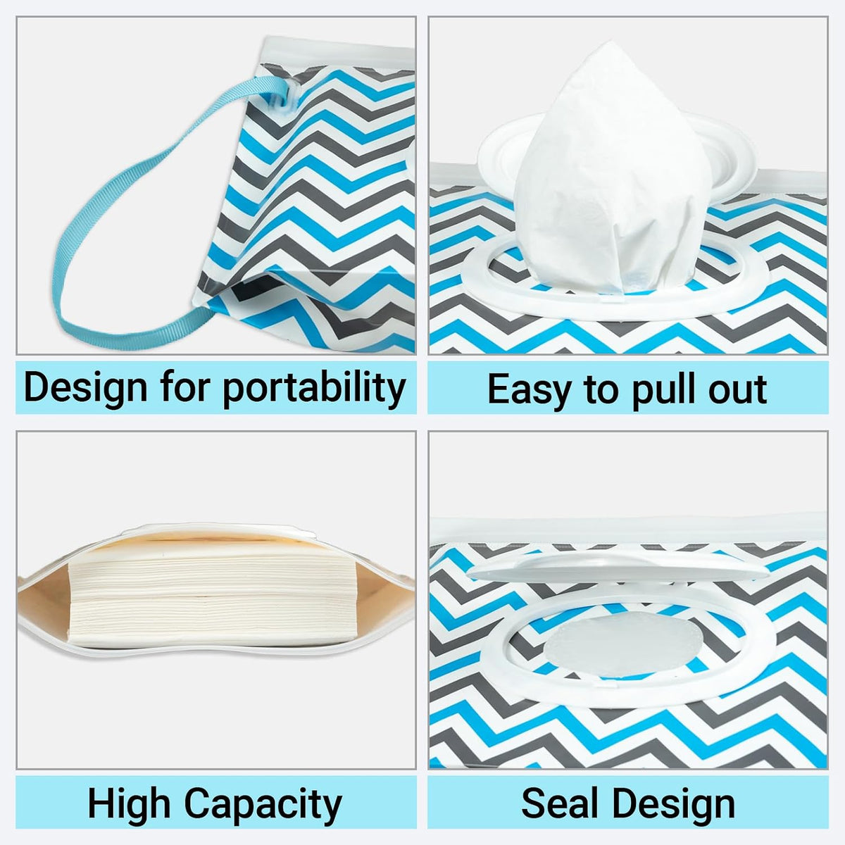 3 Pack On-The-Go Wipes Dispenser,Baby Wipes Holder for Fresh Wipes,Portable Baby Wipes Case Reusable Travel Wet Wipe Pouch,Adult Wipes Container Keeps Wipes Clean Easy Pull Wipes Pouch Case (I)