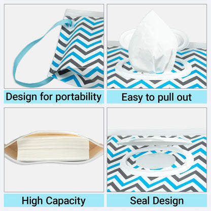 3 Pack On-The-Go Wipes Dispenser,Baby Wipes Holder for Fresh Wipes,Portable Baby Wipes Case Reusable Travel Wet Wipe Pouch,Adult Wipes Container Keeps Wipes Clean Easy Pull Wipes Pouch Case (I)
