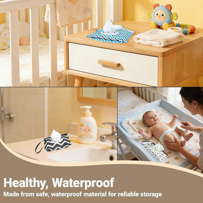 3 Pack On-The-Go Wipes Dispenser,Baby Wipes Holder for Fresh Wipes,Portable Baby Wipes Case Reusable Travel Wet Wipe Pouch,Adult Wipes Container Keeps Wipes Clean Easy Pull Wipes Pouch Case (I)