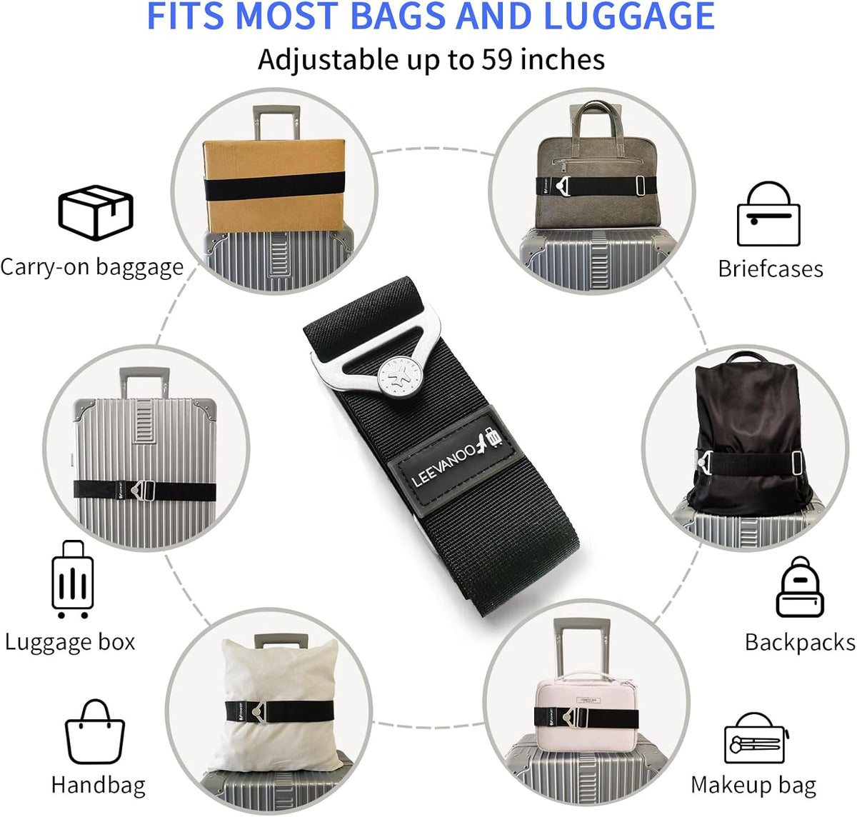 Luggage Straps for Suitcases, 2-in-1 Add a Bag Adjustable Travel Belt Black