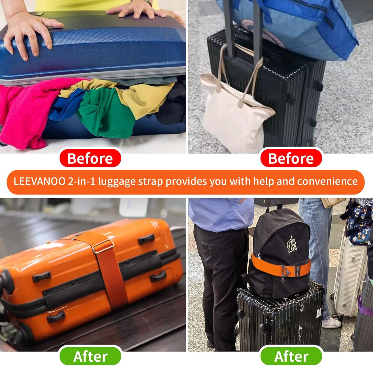 Luggage Straps for Suitcases, 2-in-1 Add a Bag Adjustable Travel Belt Black
