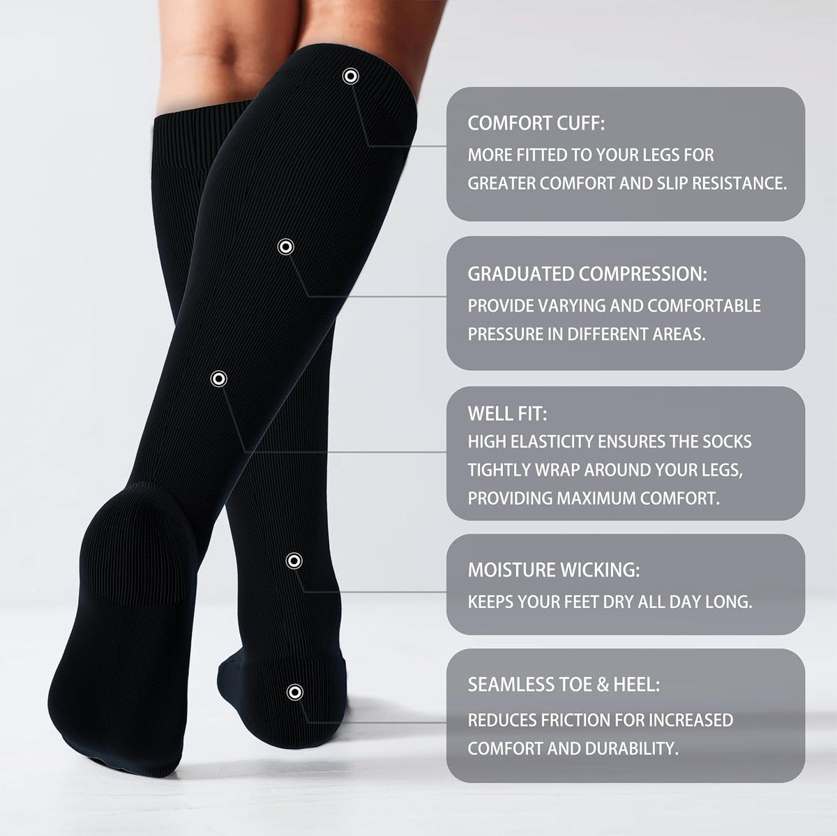 Cotton Compression Socks for Women&Men 20-30mmHg Knee High Cute Support Sock for Nurses Pregnancy Travel