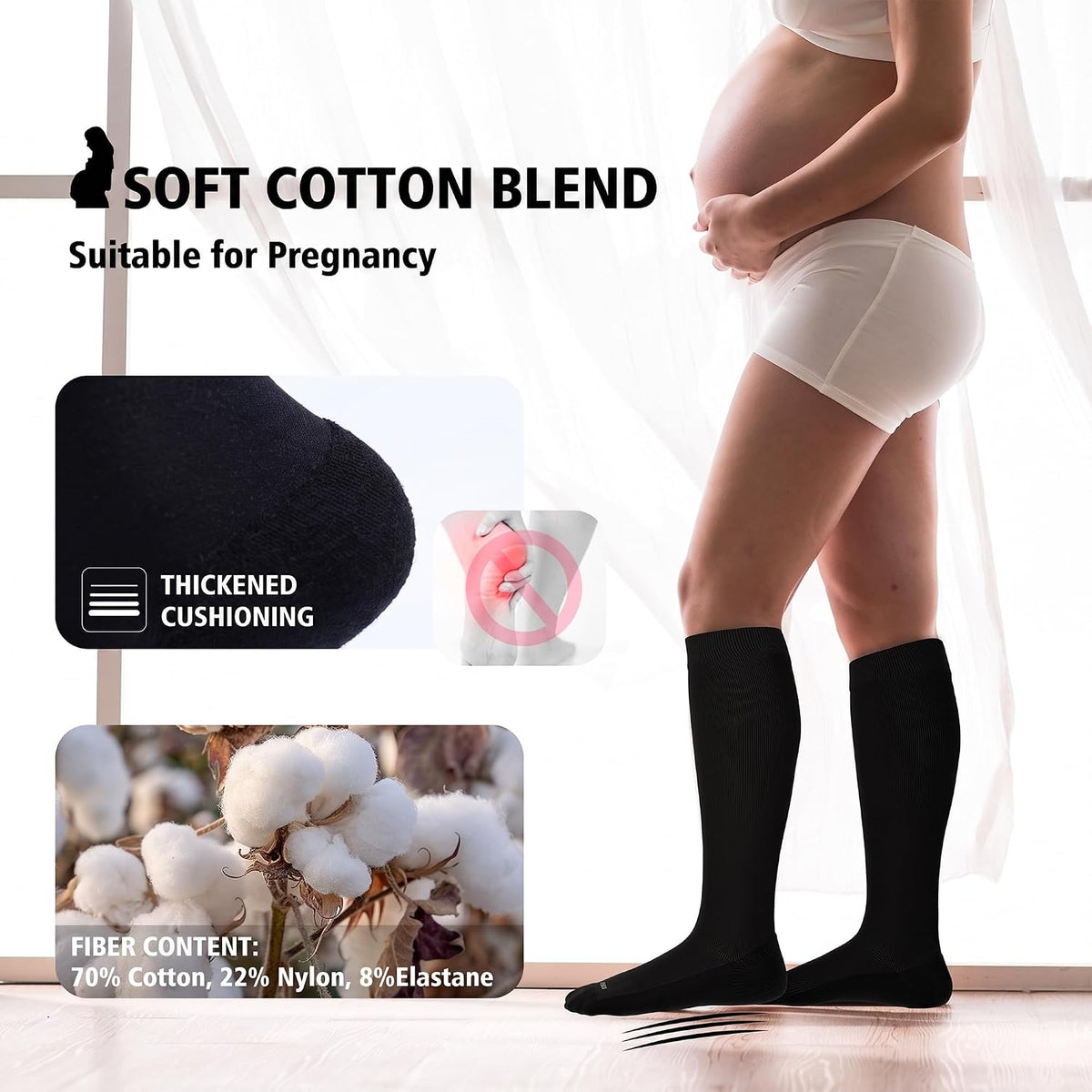 Cotton Compression Socks for Women&Men 20-30mmHg Knee High Cute Support Sock for Nurses Pregnancy Travel