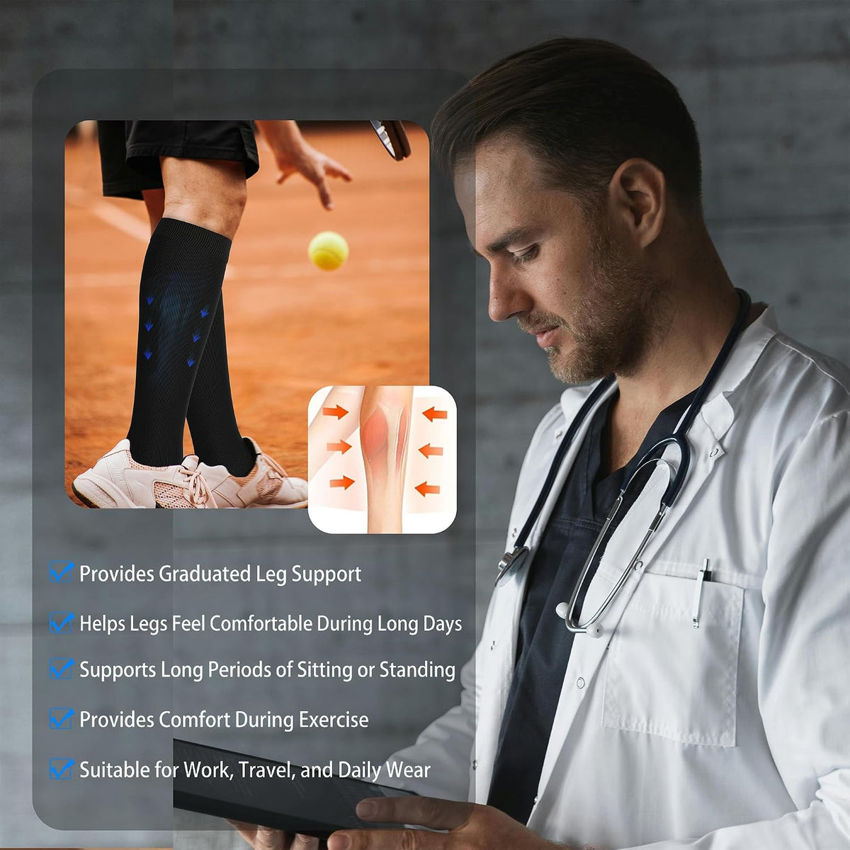 Cotton Compression Socks for Women&Men 20-30mmHg Knee High Cute Support Sock for Nurses Pregnancy Travel