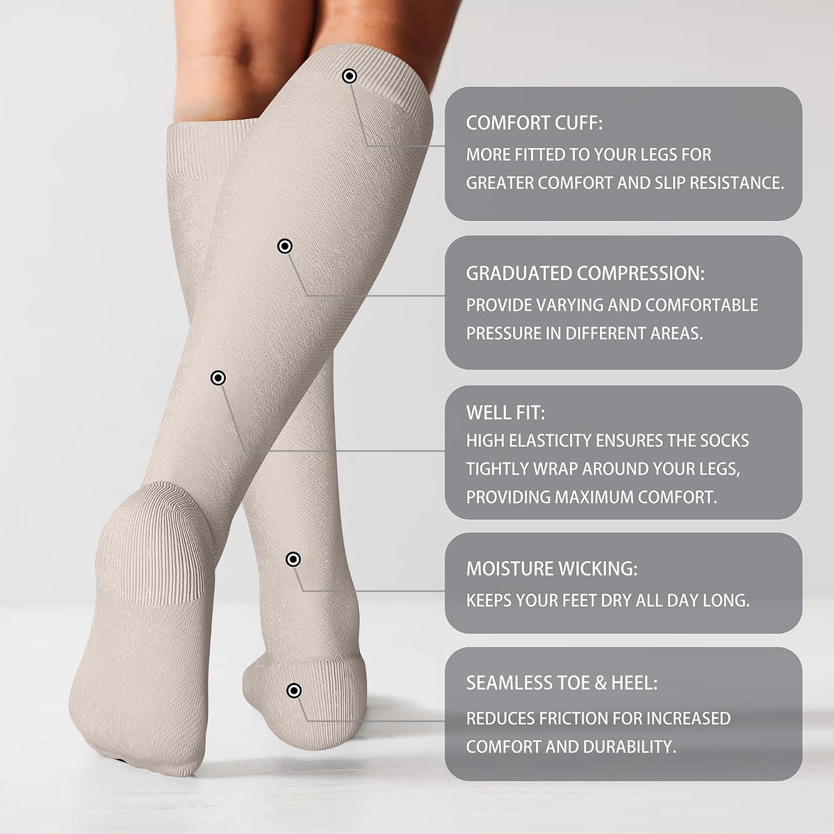 Cotton Compression Socks for Women&Men 20-30mmHg Knee High Cute Support Sock for Nurses Pregnancy Travel
