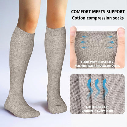 Cotton Compression Socks for Women&Men 20-30mmHg Knee High Cute Support Sock for Nurses Pregnancy Travel