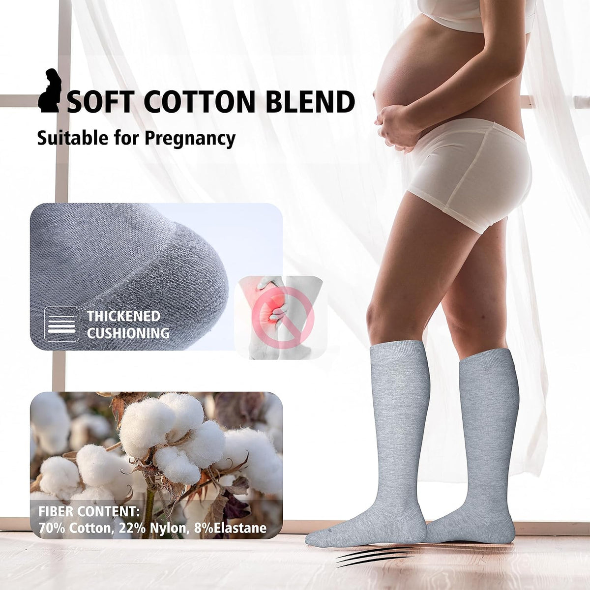 Cotton Compression Socks for Women&Men 20-30mmHg Knee High Cute Support Sock for Nurses Pregnancy Travel