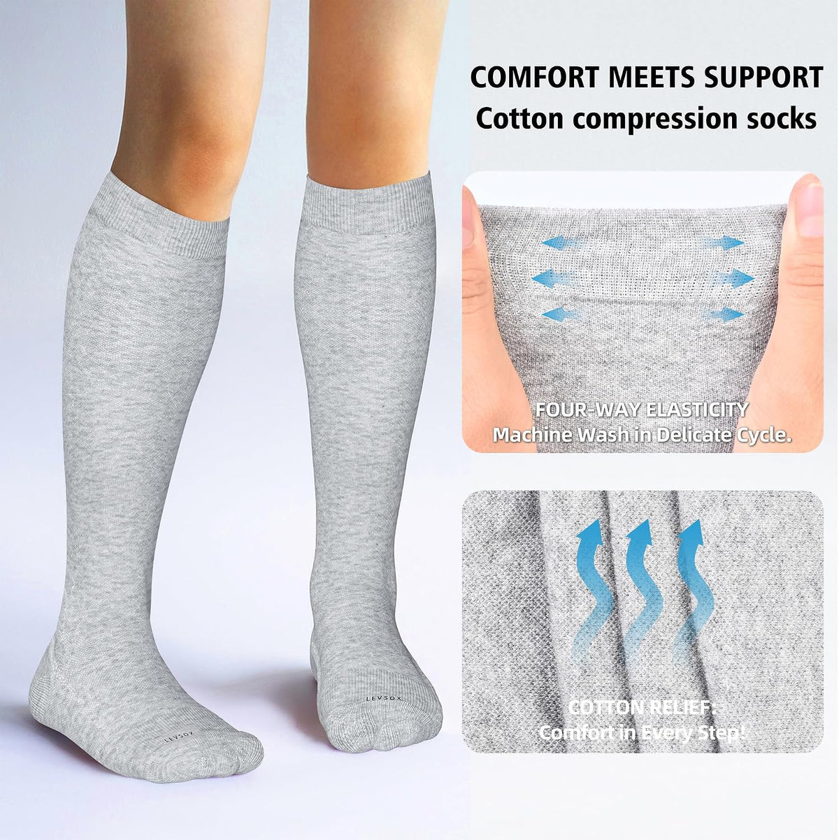 Cotton Compression Socks for Women&Men 20-30mmHg Knee High Cute Support Sock for Nurses Pregnancy Travel