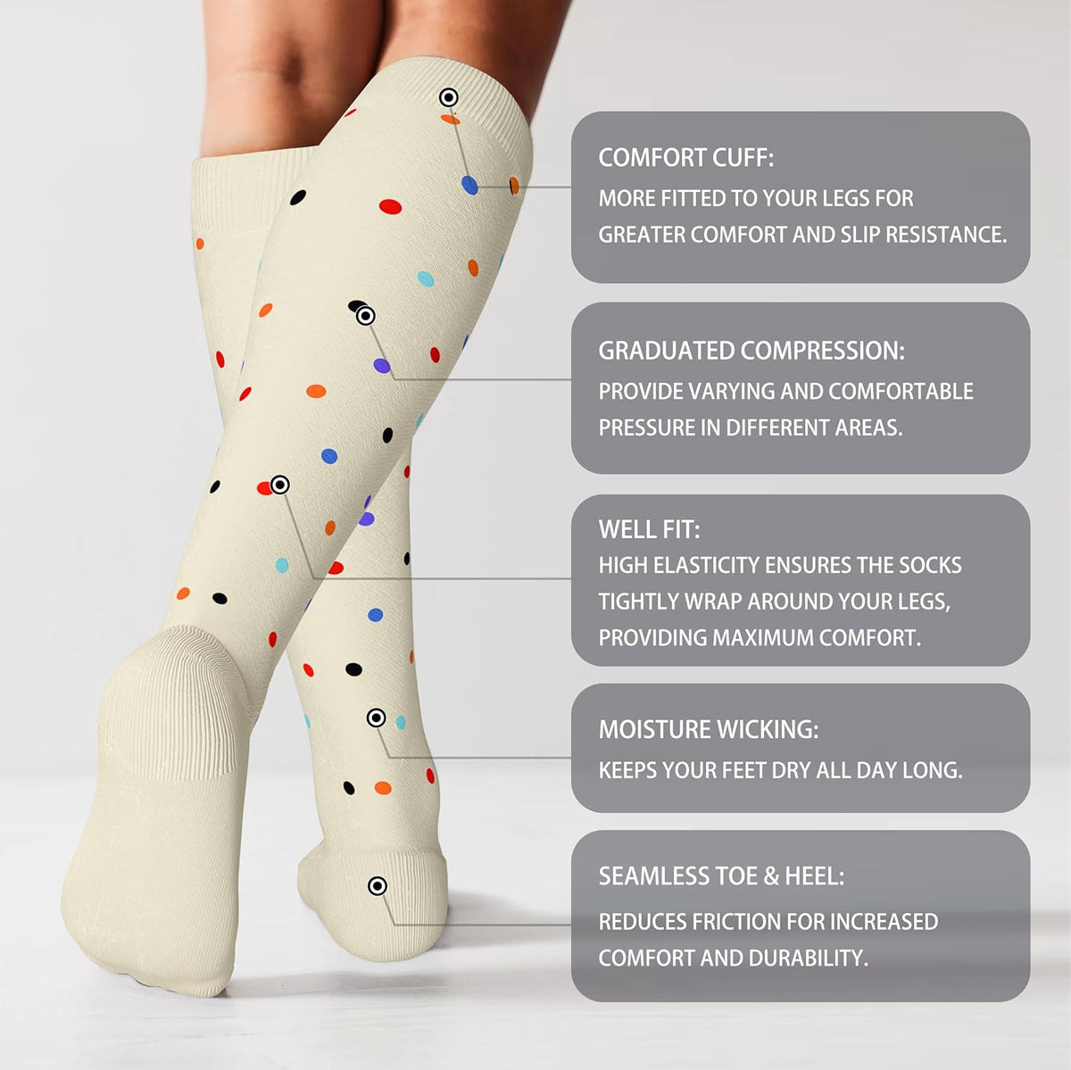 Cotton Compression Socks for Women&Men 20-30mmHg Knee High Cute Support Sock for Nurses Pregnancy Travel